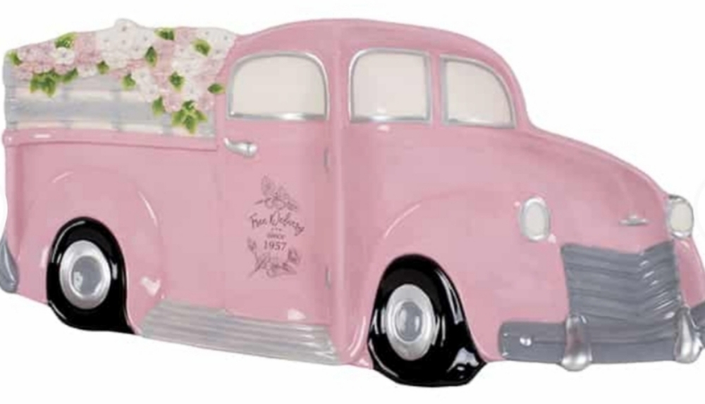 Fitz & Floyd BUTTERFLY FIELD Pink Pick Up Truck 2-section Server Hand Paint NEW